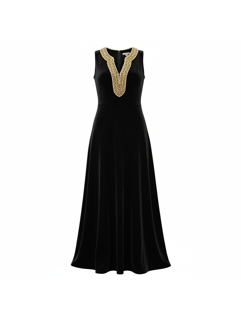 VTG 60s 70s Emma Domb Black Velvet Maxi Beaded Pearl Gown